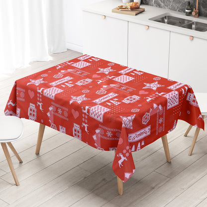 Nappe en toile cirée gaufrée Noël KE34210 renne flocons de neige rouge carré rond ovale