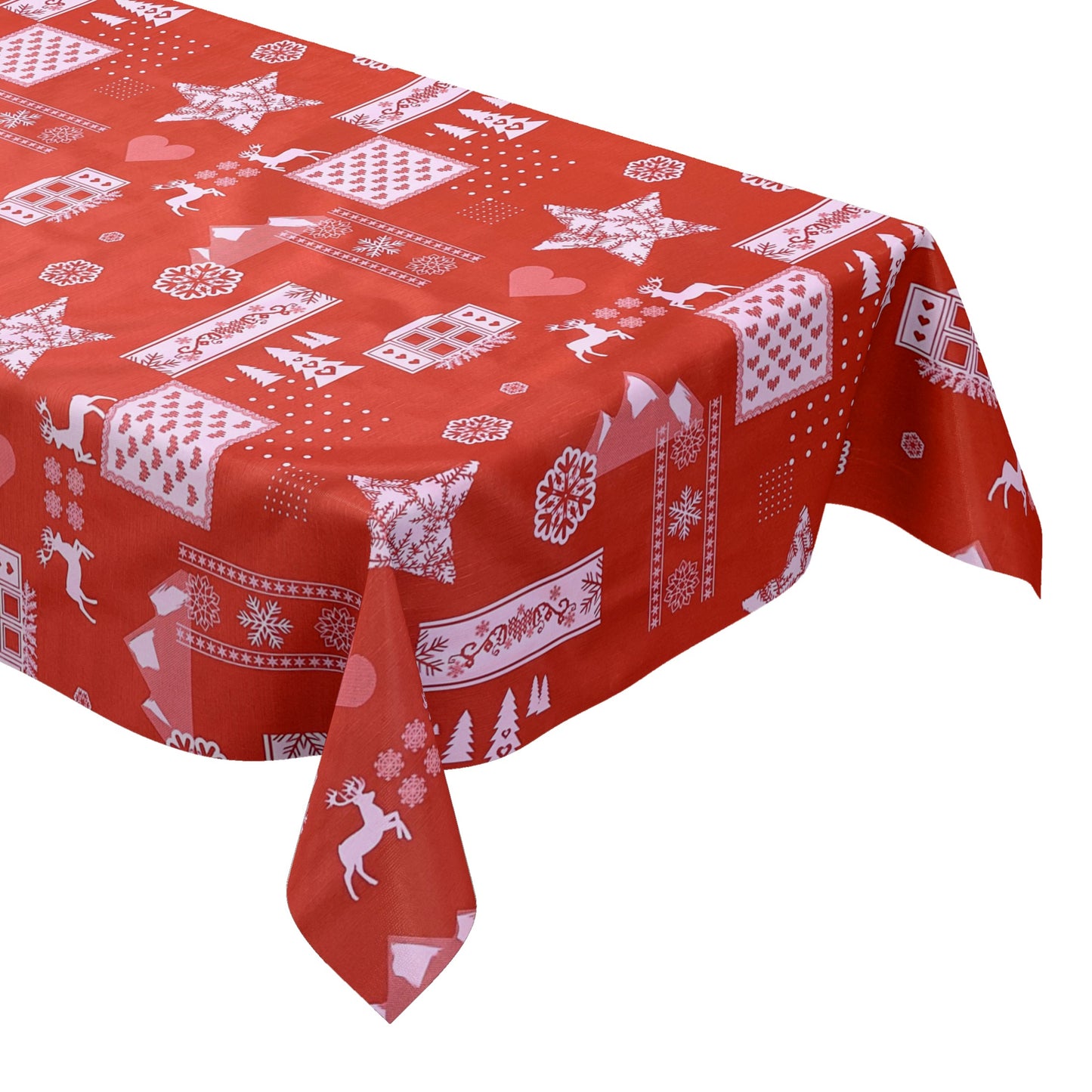 Nappe en toile cirée gaufrée Noël KE34210 renne flocons de neige rouge carré rond ovale