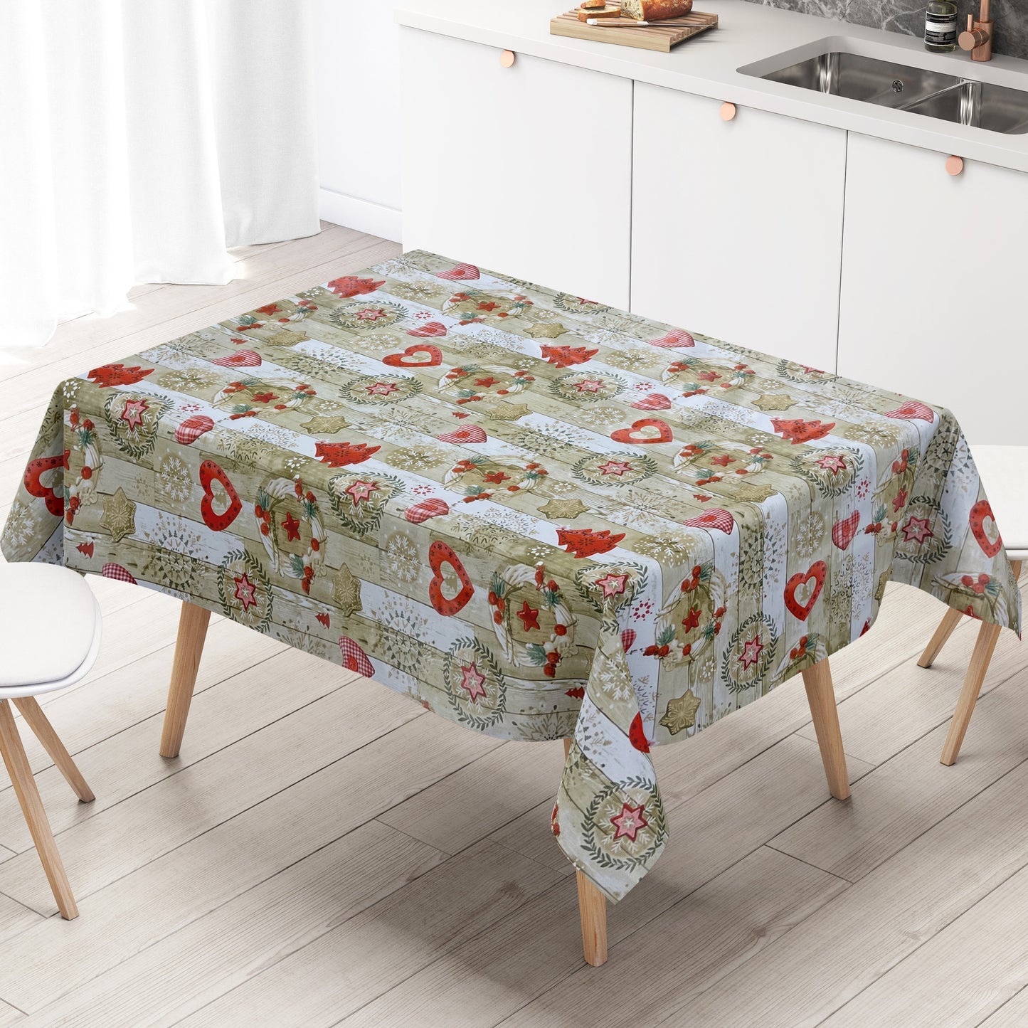 KEVKUS nappe cirée Noël KE37810 bois rouge flocon de neige carré rond ovale