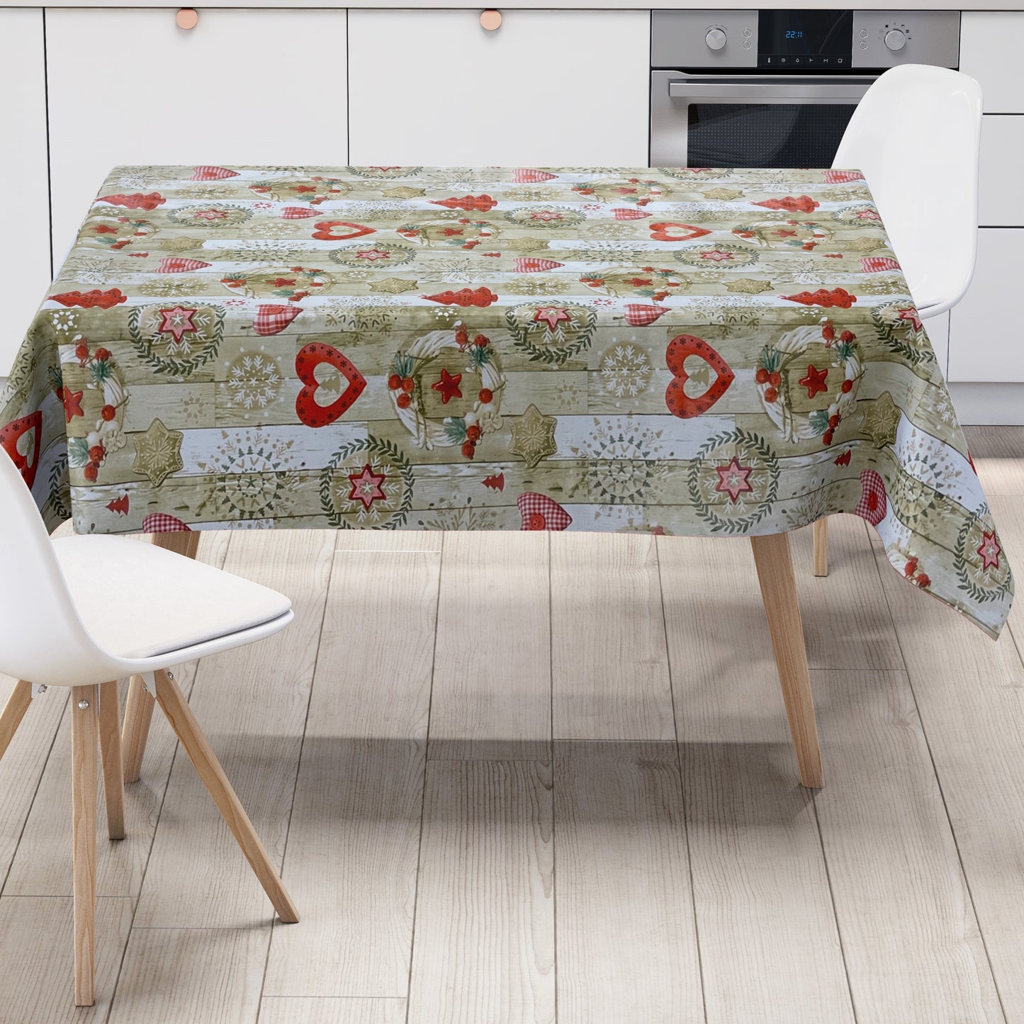 KEVKUS nappe cirée Noël KE37810 bois rouge flocon de neige carré rond ovale