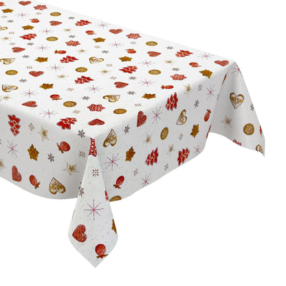 Nappe en toile cirée gaufrée Noël KE42410 pain d'épices coeurs rouges carré rond ovale
