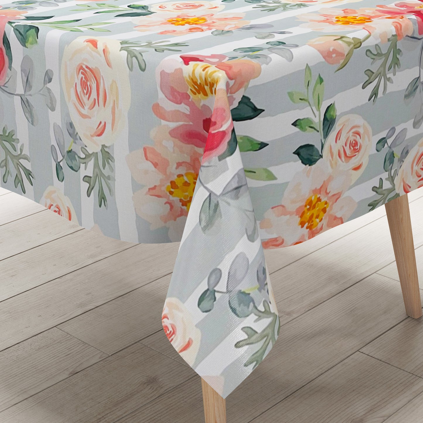 abwaschbare PVC Tischdecke Wachstuch Rosen gestreift Blüten