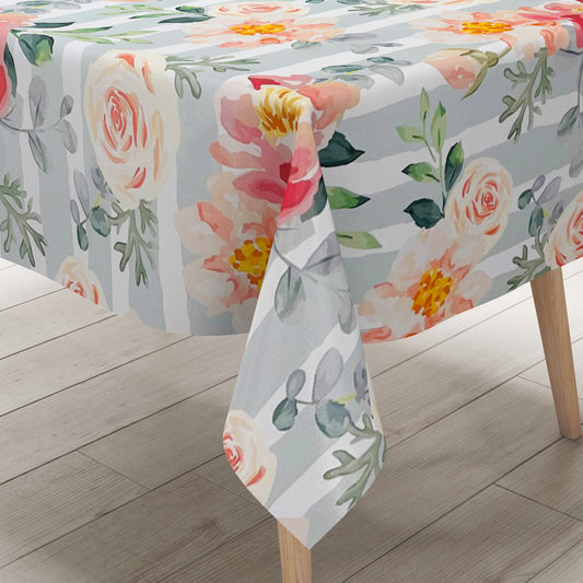 abwaschbare PVC Tischdecke Wachstuch Rosen gestreift Blüten