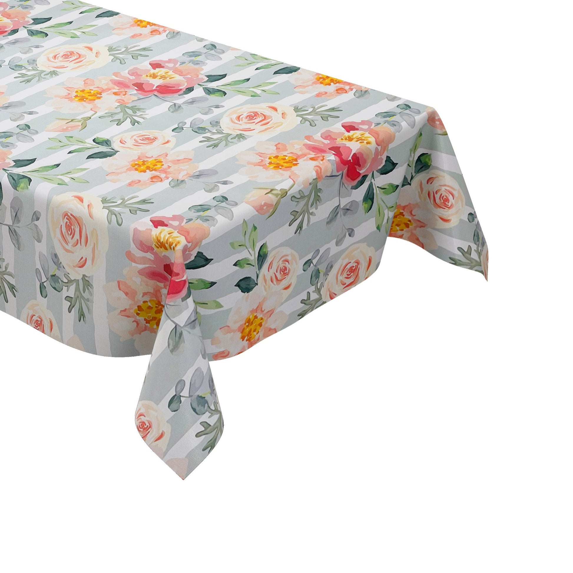 abwaschbare PVC Tischdecke Wachstuch Rosen gestreift Blüten