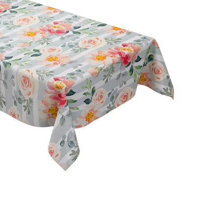 abwaschbare PVC Tischdecke Wachstuch Rosen gestreift Blüten