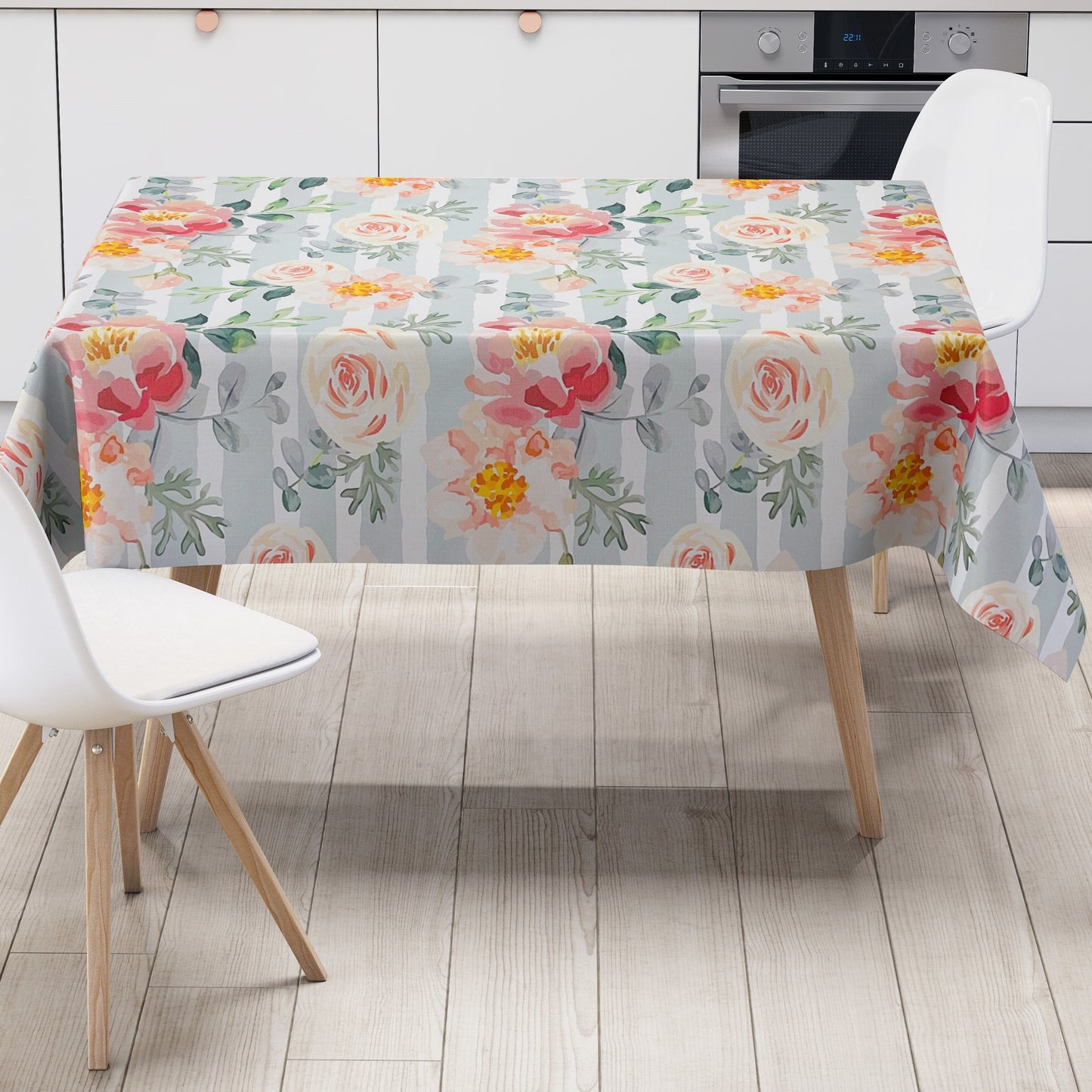 abwaschbare PVC Tischdecke Wachstuch Rosen gestreift Blüten