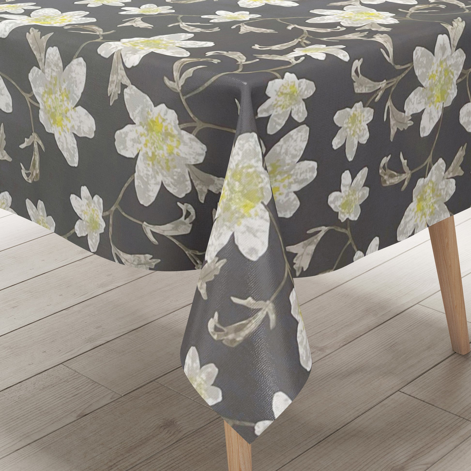 wachstuchshop24pro.com Wachtuchtischdecke Blumen Blüten Sommer grau
