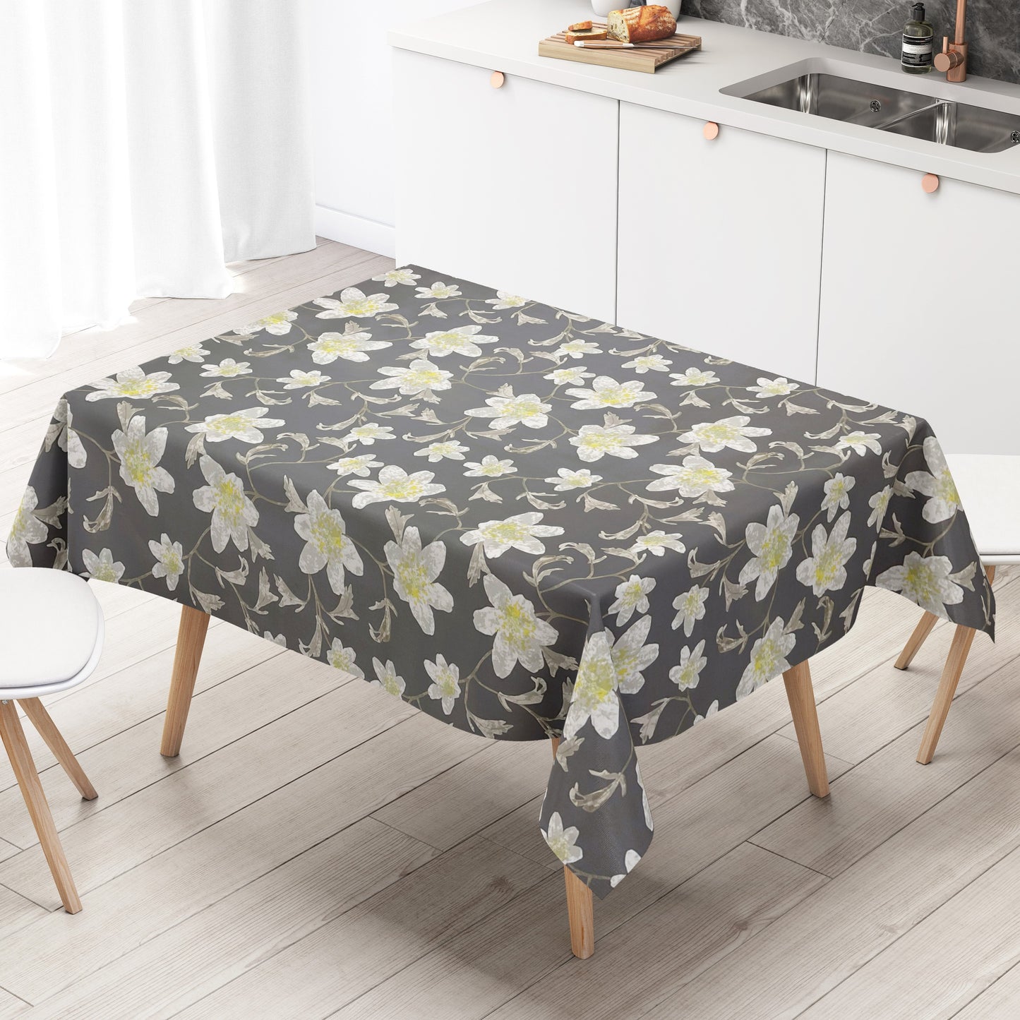 wachstuchshop24pro.com Wachtuchtischdecke Blumen Blüten Sommer grau
