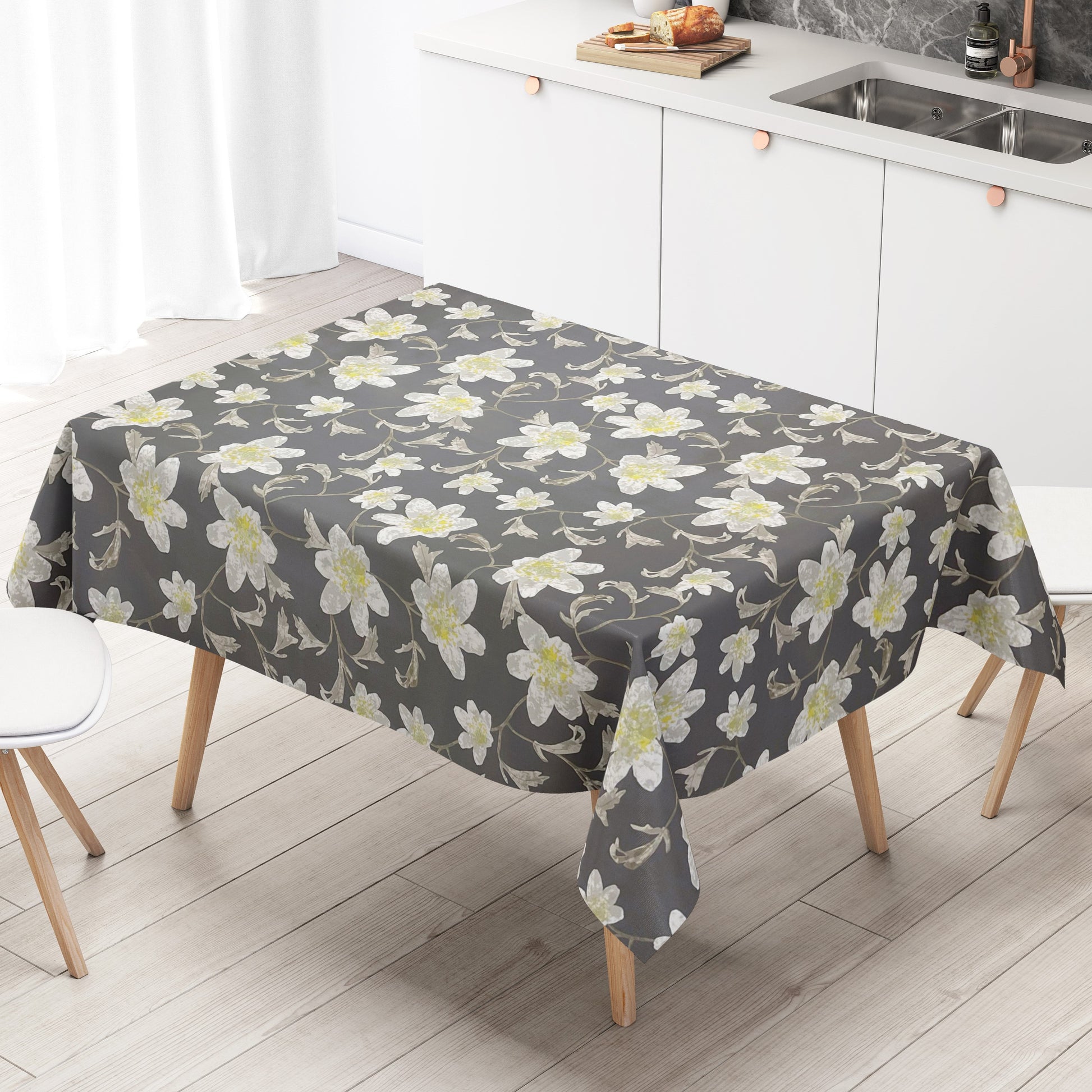 wachstuchshop24pro.com Wachtuchtischdecke Blumen Blüten Sommer grau