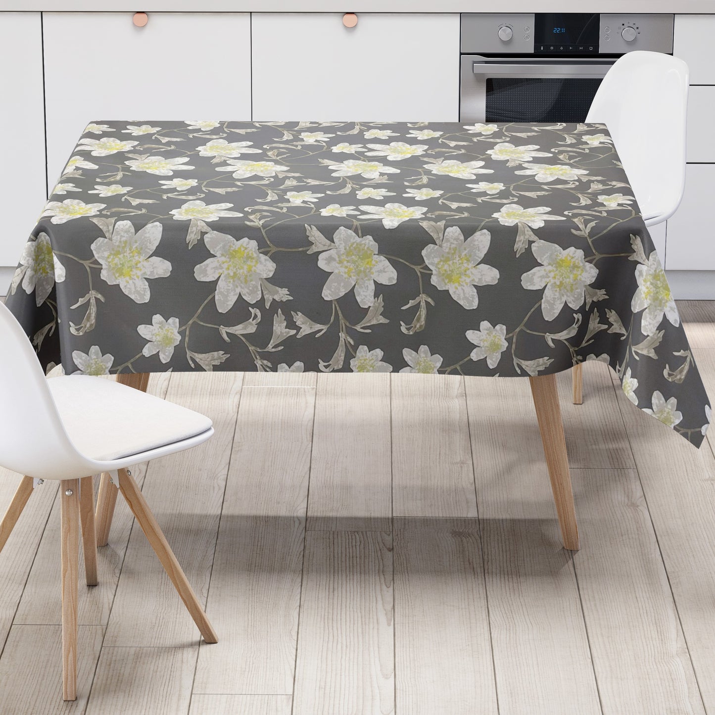 wachstuchshop24pro.com Wachtuchtischdecke Blumen Blüten Sommer grau