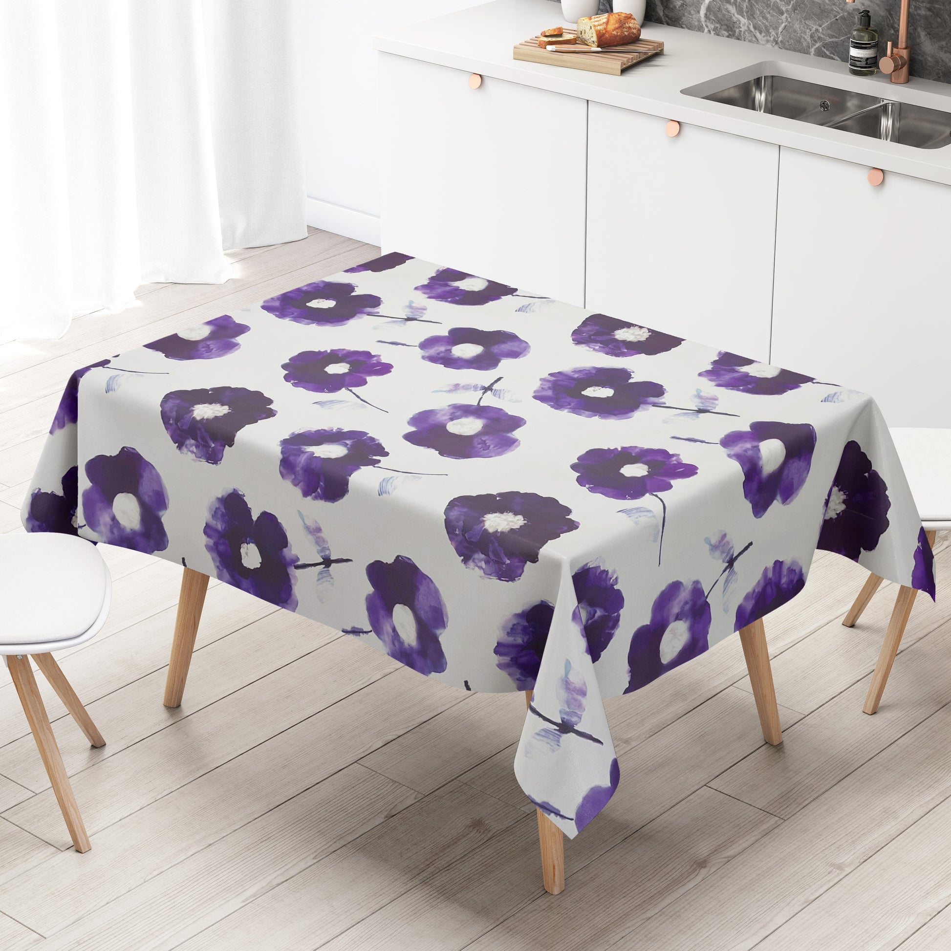 Wachstuchtischdecke geprägt Anemone lila Blumen Blüten kevkus