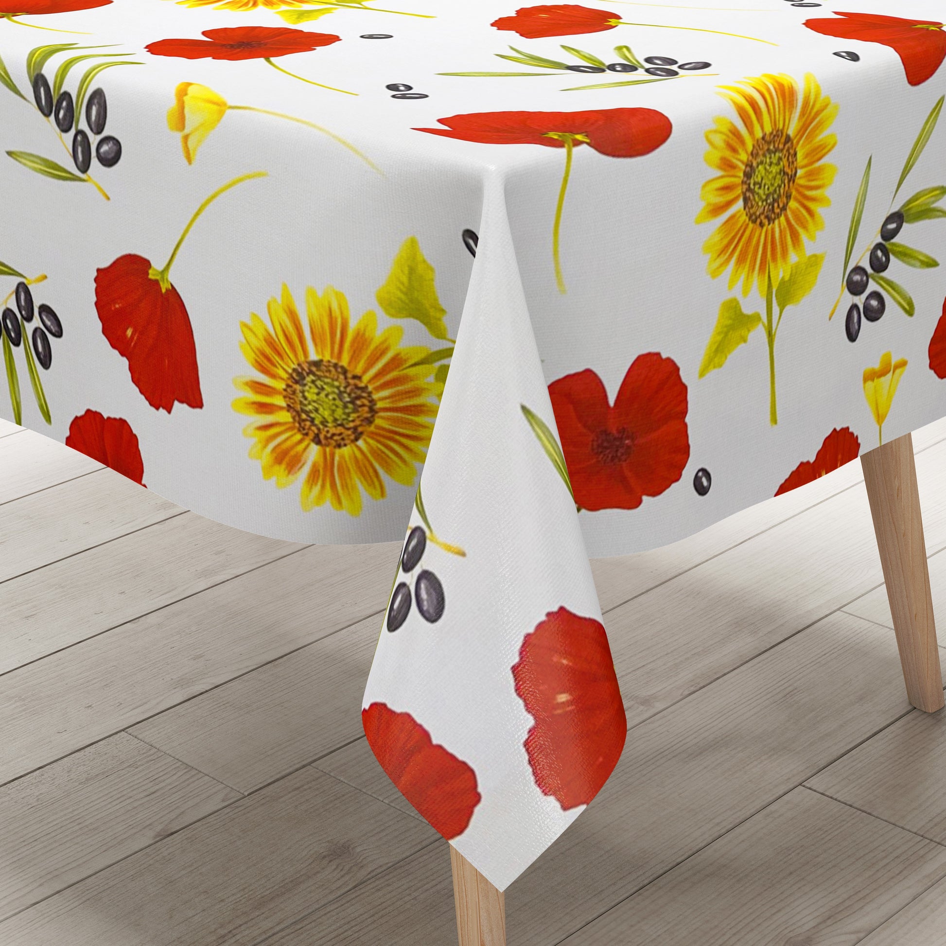 Wachstuchtischdecke Olive Mohnblume Sonnenblume Sommer