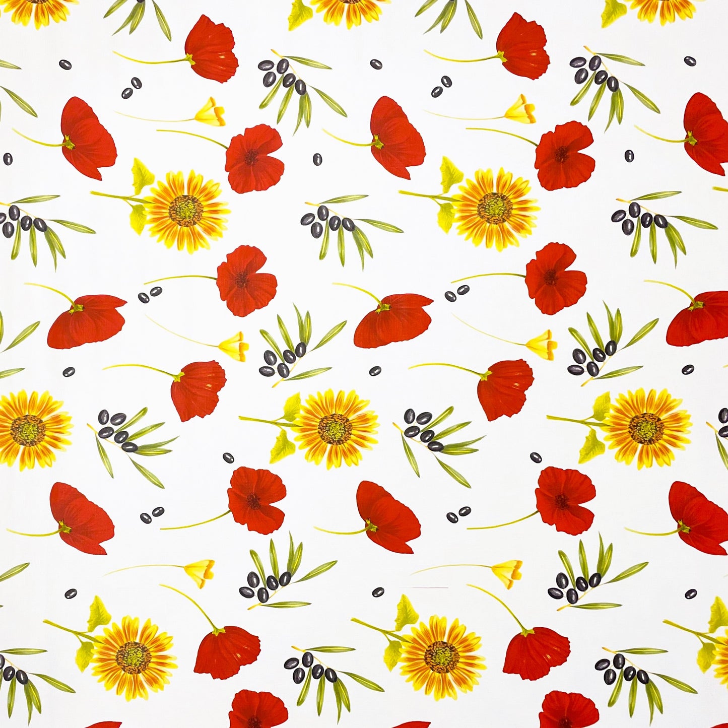Wachstuchtischdecke Olive Mohnblume Sonnenblume Sommer
