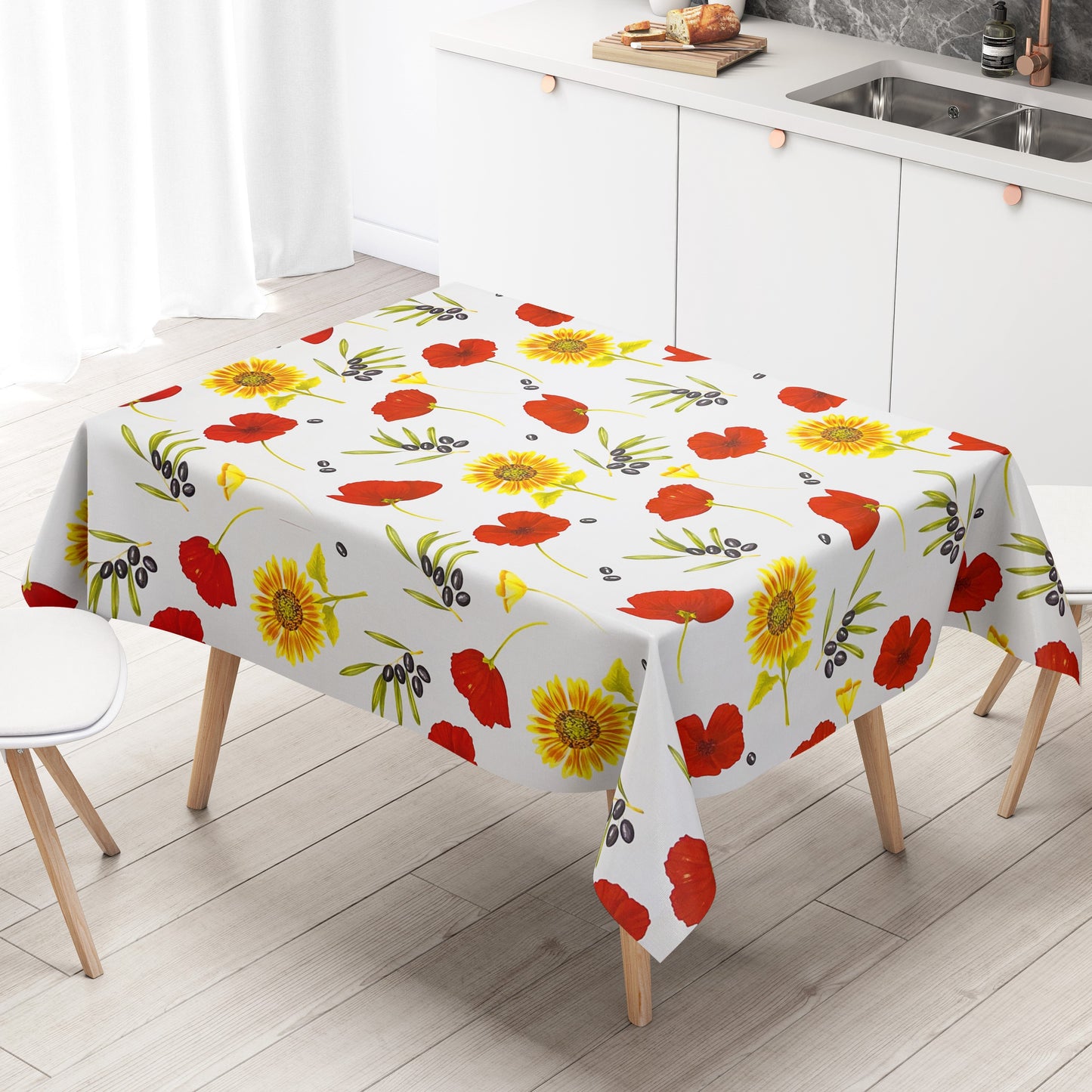 Wachstuchtischdecke Olive Mohnblume Sonnenblume Sommer
