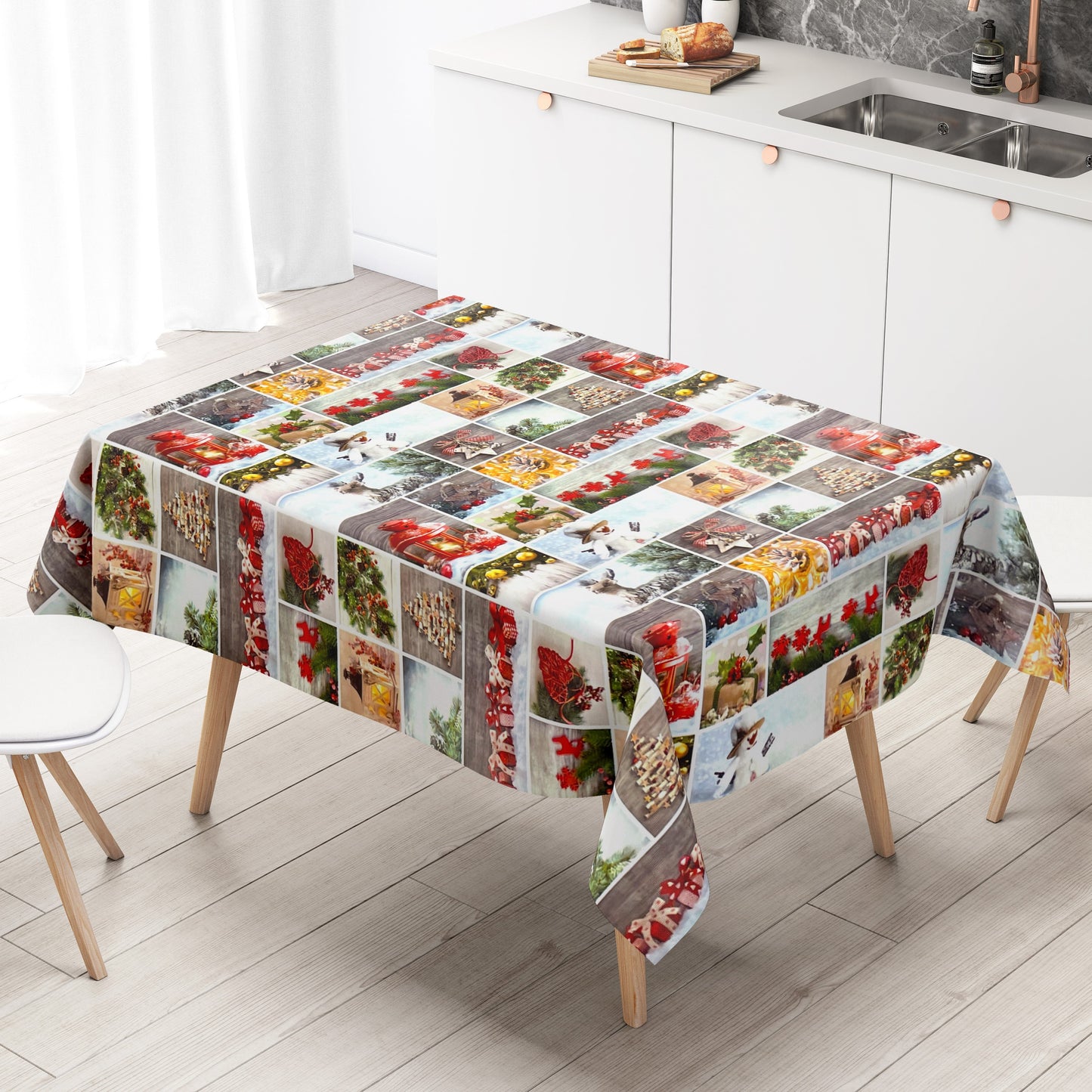 Oilcloth tablecloth Christmas P1032-1 colorful snowman lantern square round oval