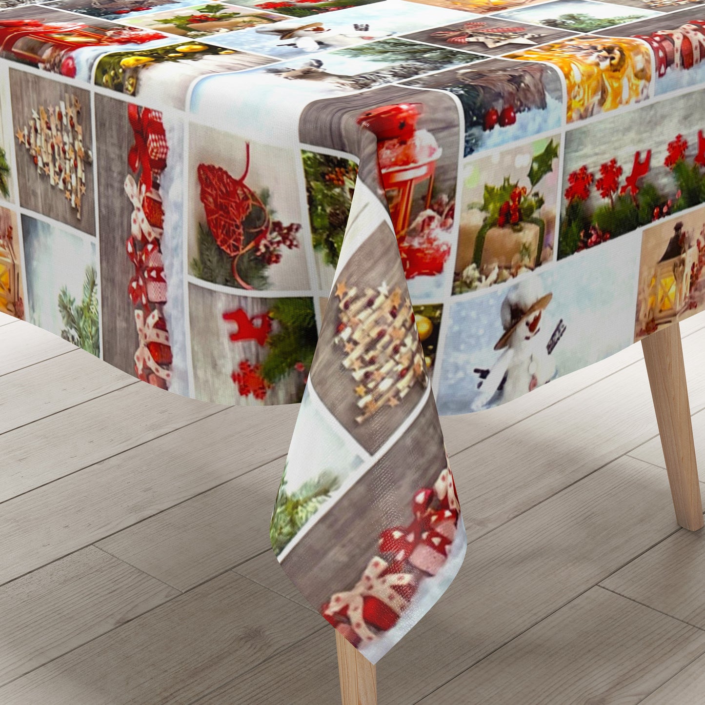 Oilcloth tablecloth Christmas P1032-1 colorful snowman lantern square round oval