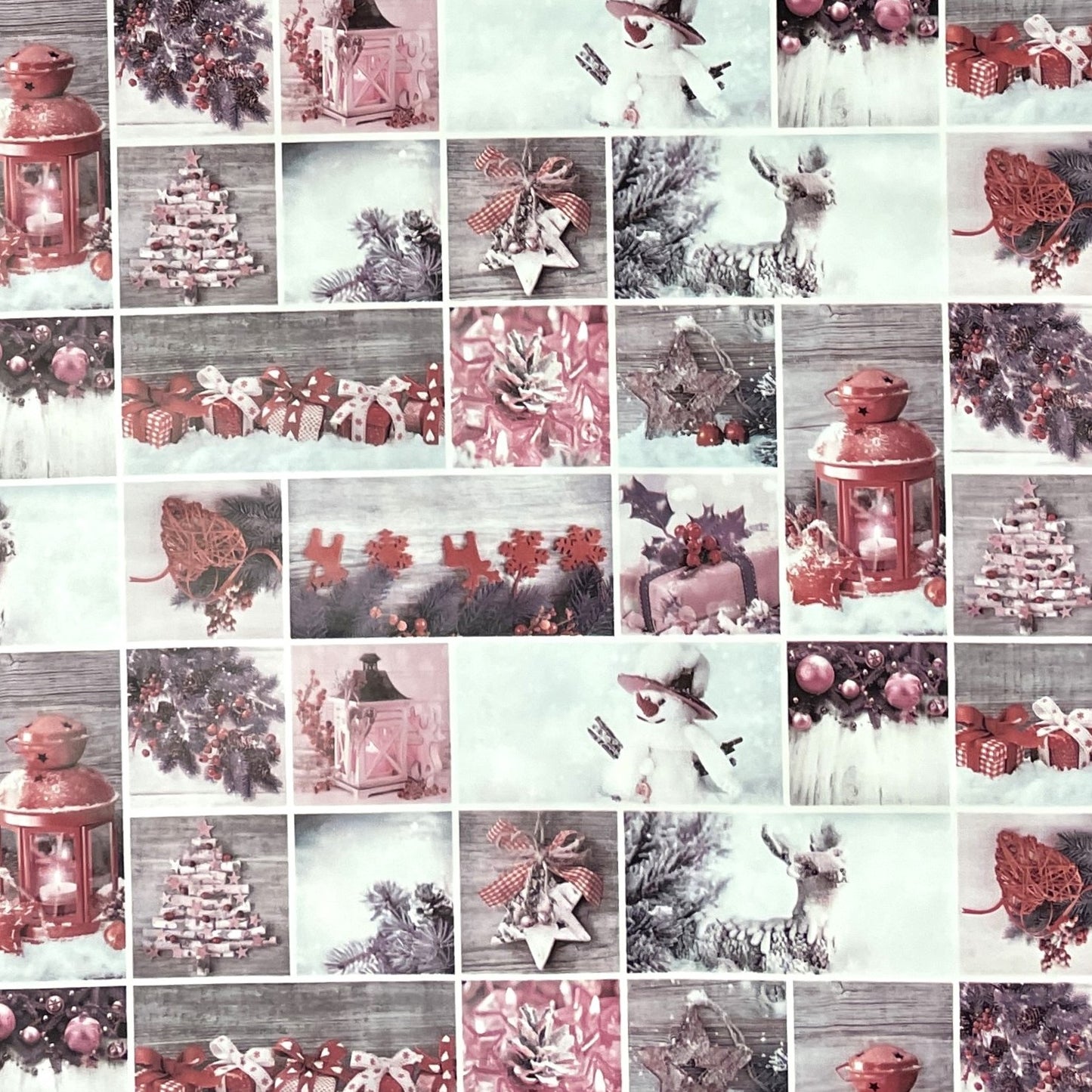 Nappe en toile cirée Noël P1032-3 lanterne bonhomme de neige rouge carrée ronde ovale