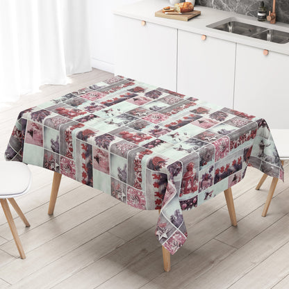 Nappe en toile cirée Noël P1032-3 lanterne bonhomme de neige rouge carrée ronde ovale