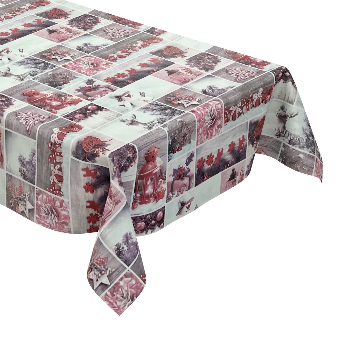 Nappe en toile cirée Noël P1032-3 lanterne bonhomme de neige rouge carrée ronde ovale