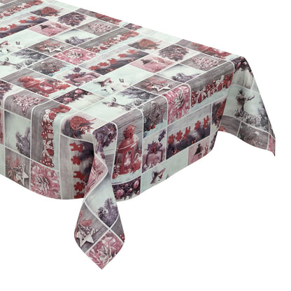 Nappe en toile cirée Noël P1032-3 lanterne bonhomme de neige rouge carrée ronde ovale