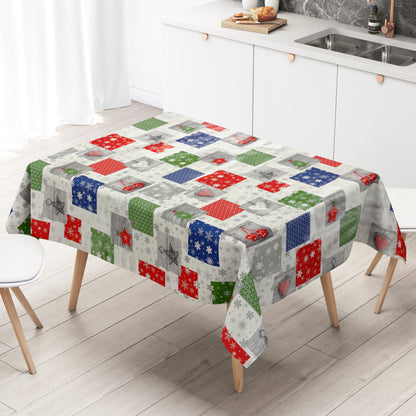Nappe en toile cirée Noël P1033-1 rouge bleu vert flocons de neige carré rond ovale