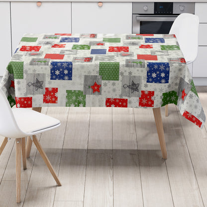 Nappe en toile cirée Noël P1033-1 rouge bleu vert flocons de neige carré rond ovale