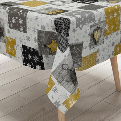 Nappe en toile cirée Noël P1033-2 gris or flocons de neige carré rond ovale