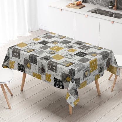 Nappe en toile cirée Noël P1033-2 gris or flocons de neige carré rond ovale