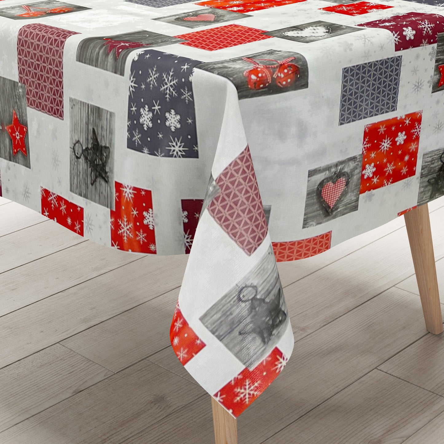 Wachstuch Tischdecke Weihnachten P1033-3 rot grau silber Schneeflocken eckig rund oval