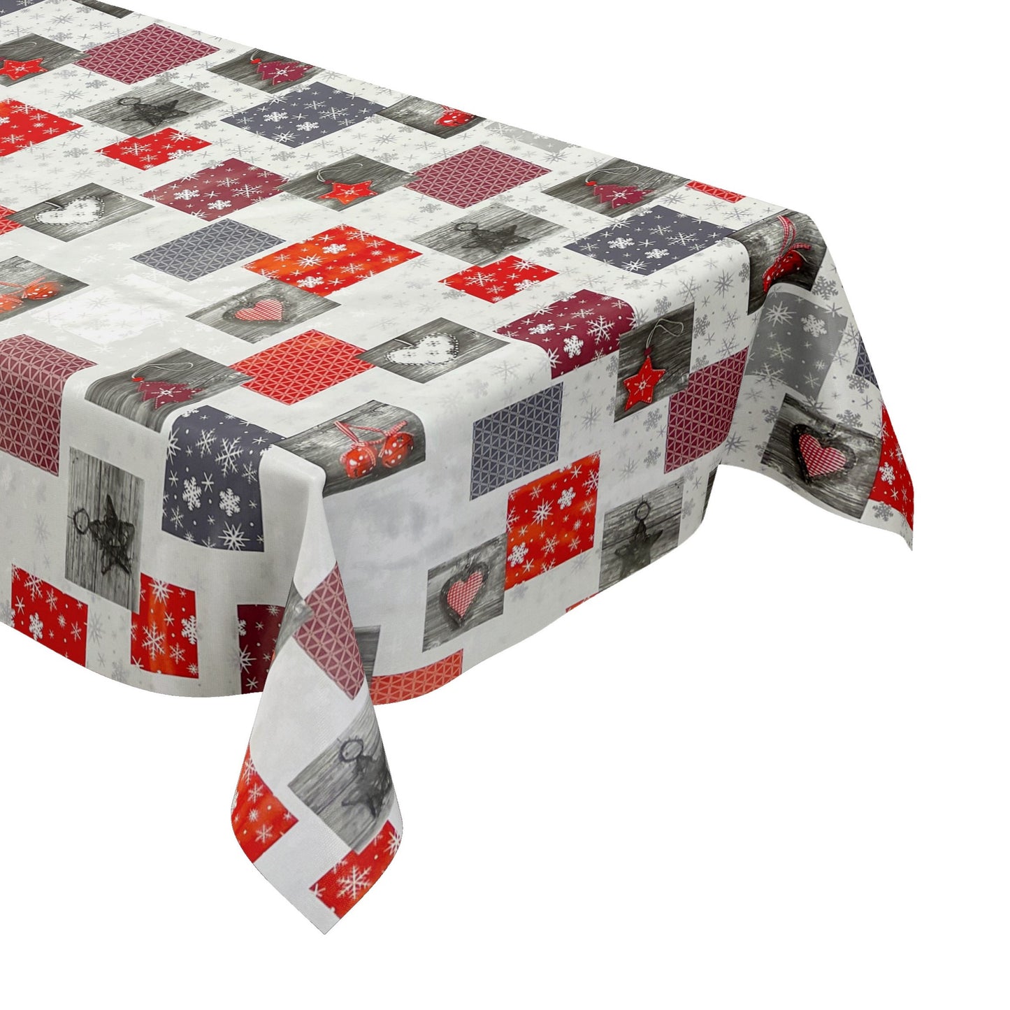 Wachstuch Tischdecke Weihnachten P1033-3 rot grau silber Schneeflocken eckig rund oval