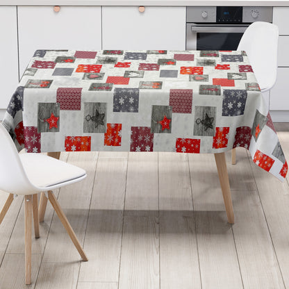 Wachstuch Tischdecke Weihnachten P1033-3 rot grau silber Schneeflocken eckig rund oval