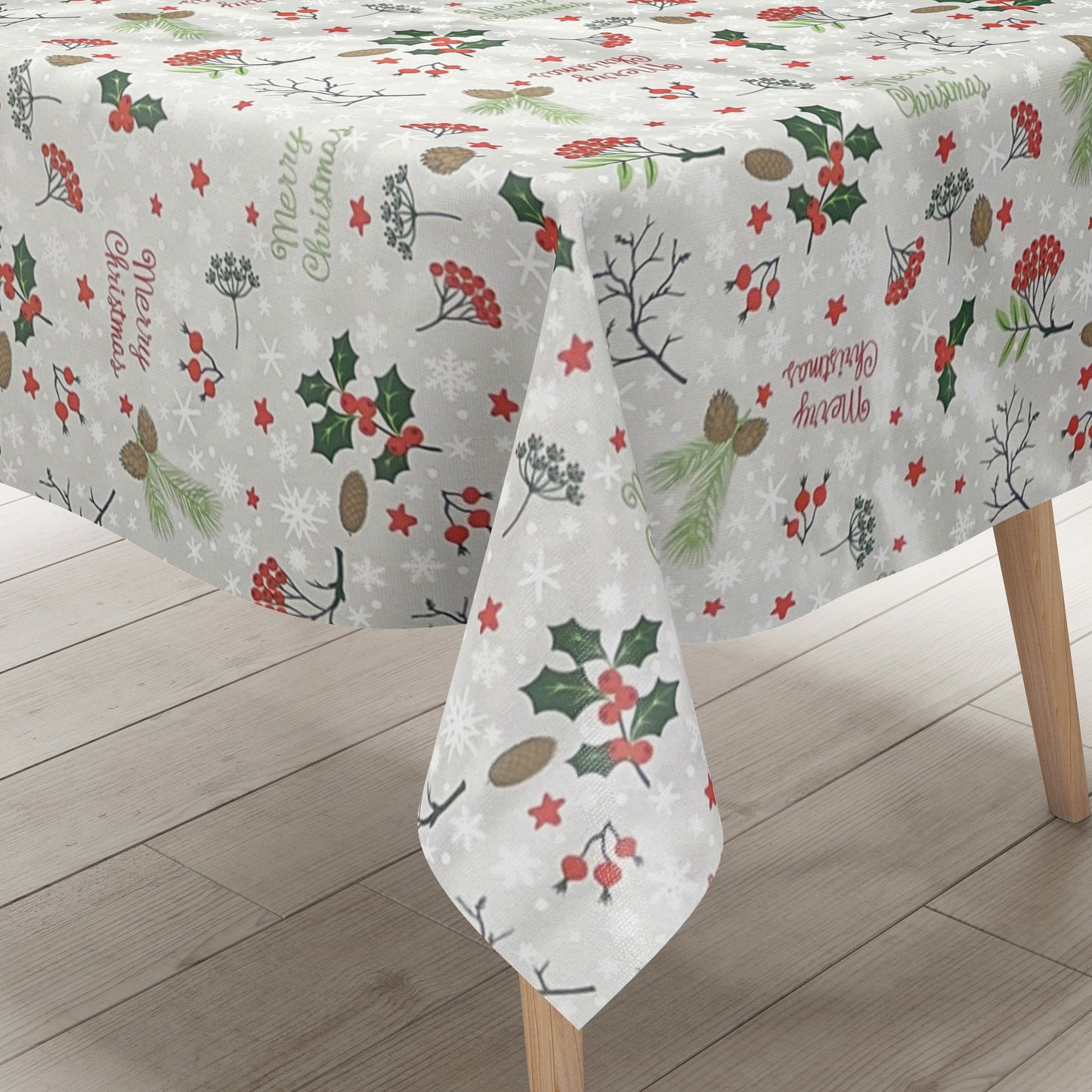 Nappe en toile cirée Noël P1034-2 JOYEUX NOËL gris carré rond ovale