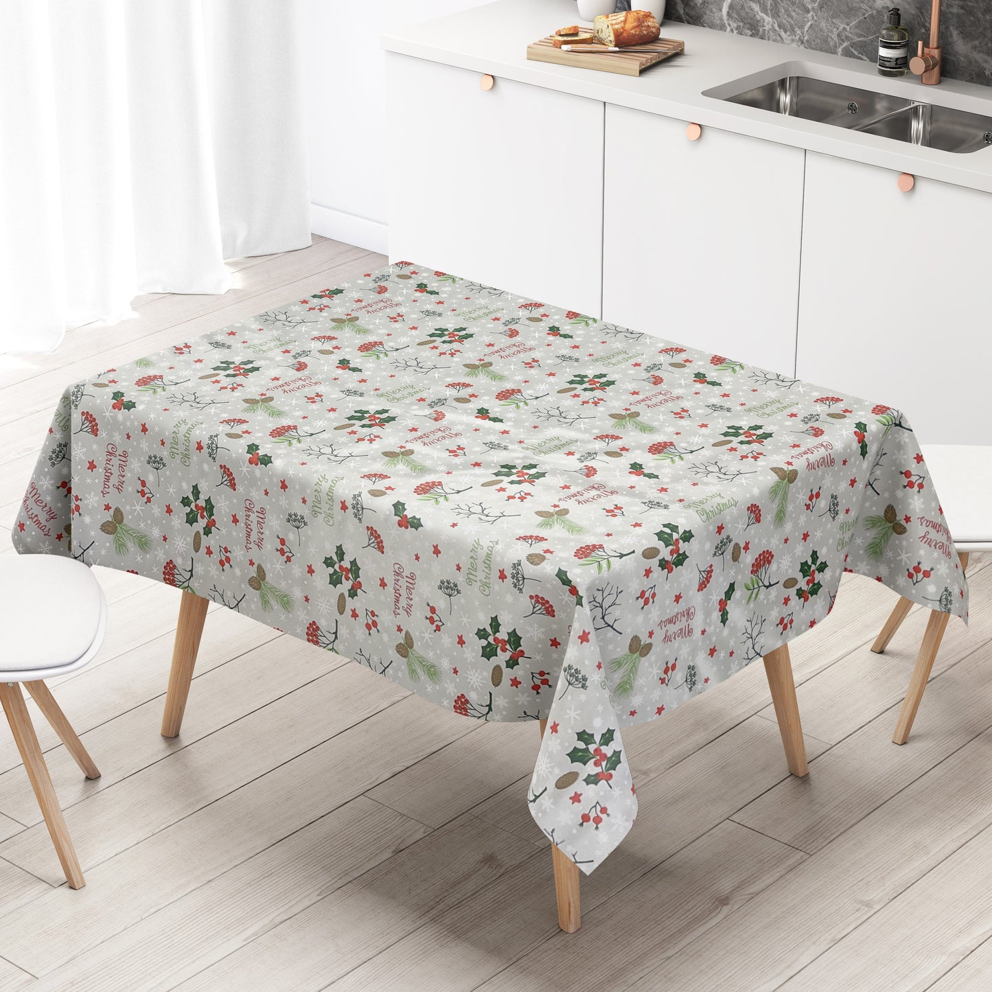 Nappe en toile cirée Noël P1034-2 JOYEUX NOËL gris carré rond ovale
