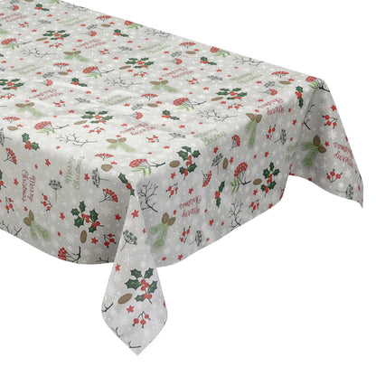 Nappe en toile cirée Noël P1034-2 JOYEUX NOËL gris carré rond ovale