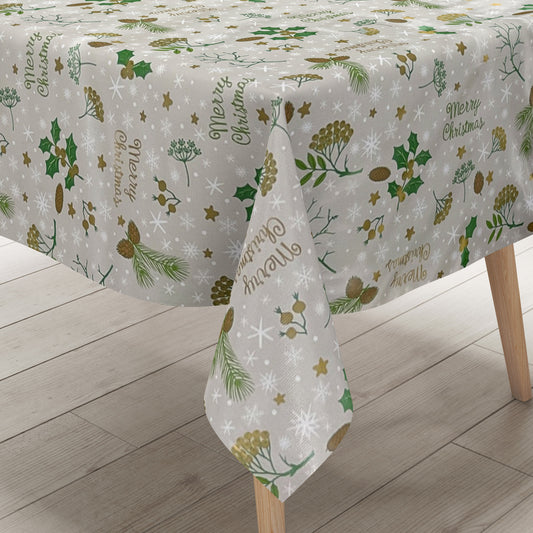 Wachstuch Tischdecke Weihnachten P1034-3 MERRY CHRISTMAS beige eckig rund oval