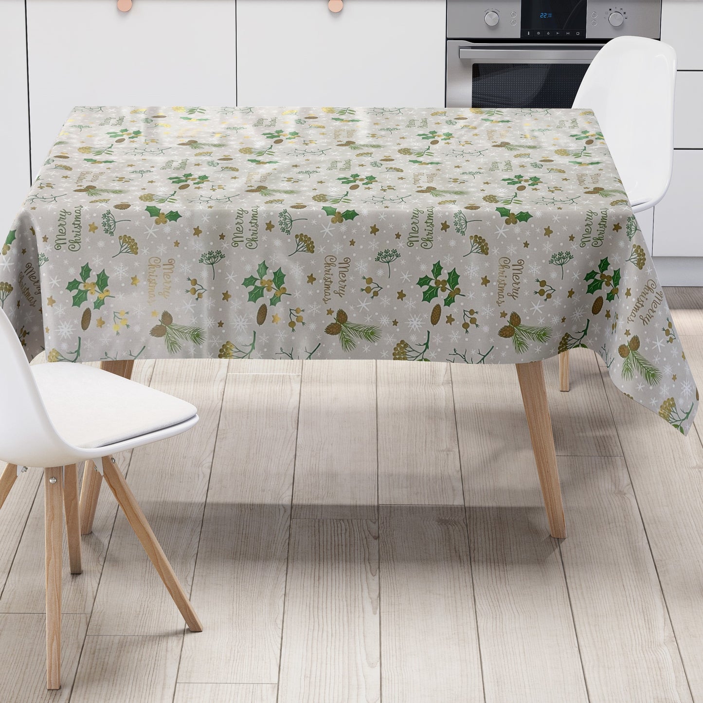 Nappe en toile cirée Noël P1034-3 JOYEUX NOËL beige carrée ronde ovale