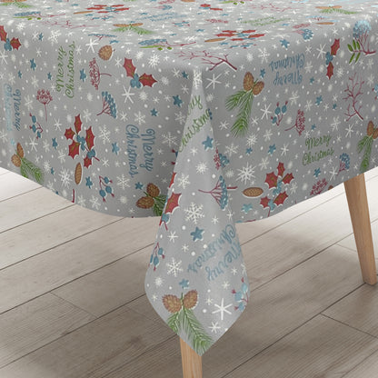 KEVKUS oilcloth tablecloth Christmas P1034-4 MERRY CHRISTMAS gray blue angular round oval