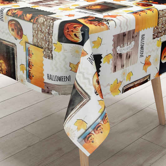 Oilcloth tablecloth H3110 Halloween pumpkin leaves autumn square round oval