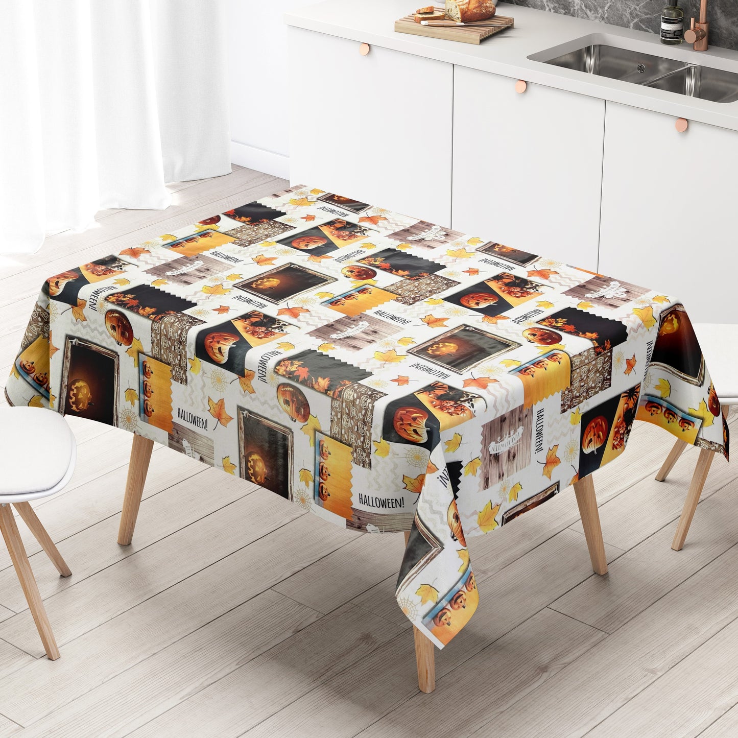 Nappe en toile cirée H3110 Halloween citrouille feuilles automne carré rond ovale