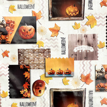 Nappe en toile cirée H3110 Halloween citrouille feuilles automne carré rond ovale