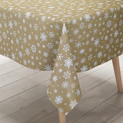 Wachstuch Tischdecke geprägt Weihnachten P1096-1 Schneeflocken auf gold eckig rund oval