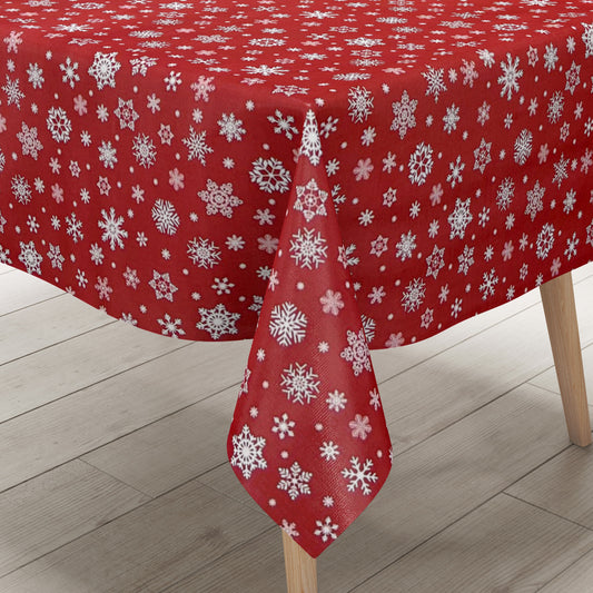Wachstuch Tischdecke geprägt Weihnachten P1096-3 Schneeflocken auf rot eckig rund oval