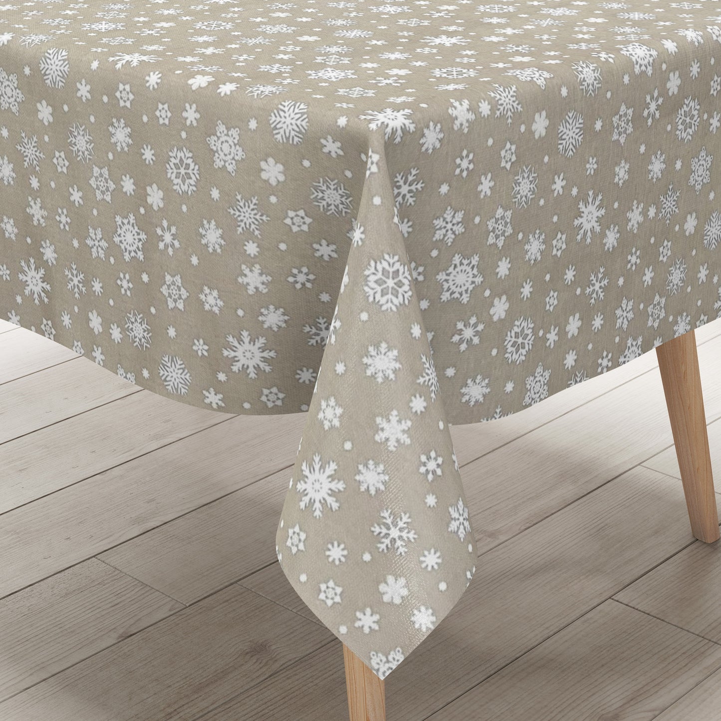 Wachstuch Tischdecke geprägt Weihnachten P1096-5 Schneeflocken auf beige eckig rund oval