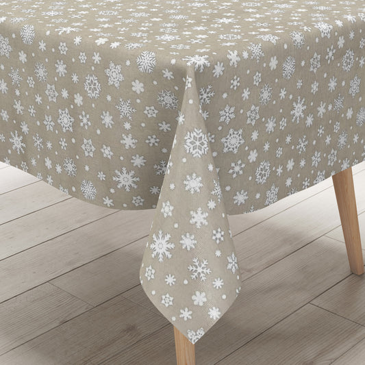 Wachstuch Tischdecke geprägt Weihnachten P1096-5 Schneeflocken auf beige eckig rund oval