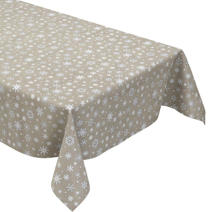 Wachstuch Tischdecke geprägt Weihnachten P1096-5 Schneeflocken auf beige eckig rund oval