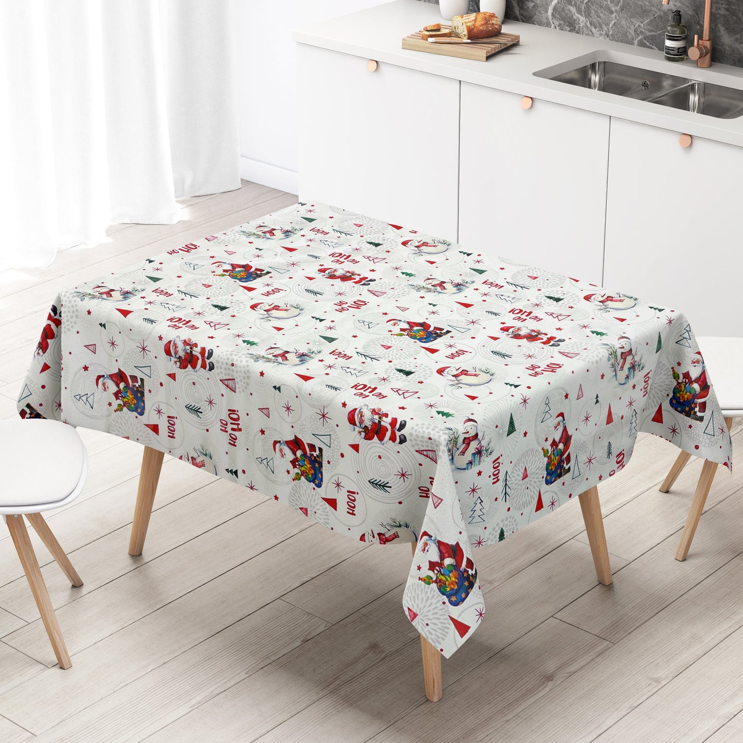 KEVKUS Wachstuch Tischdecke Weihnachten P1151-1 Schneemann Weihnachtsmann weiß eckig rund oval