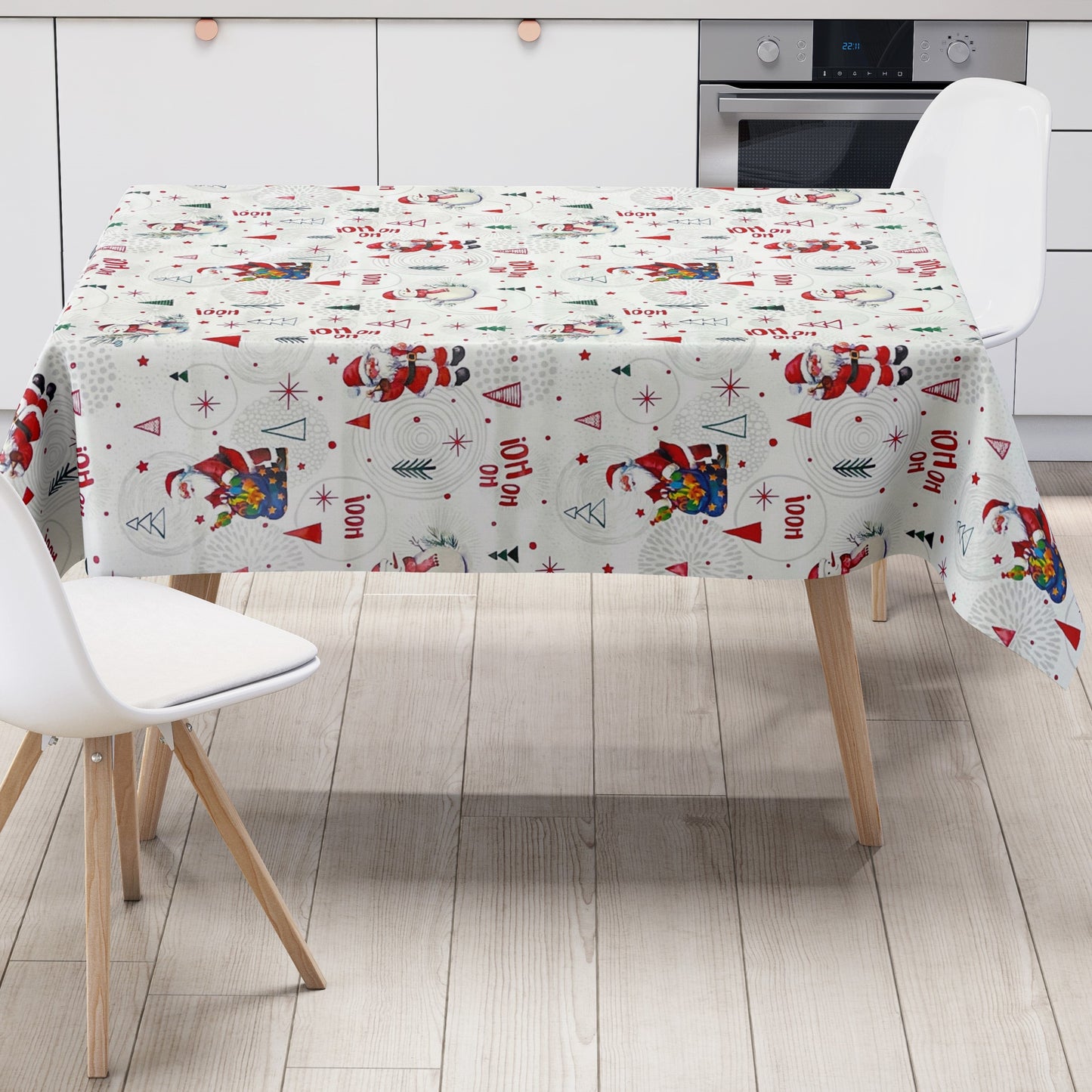 KEVKUS Wachstuch Tischdecke Weihnachten P1151-1 Schneemann Weihnachtsmann weiß eckig rund oval