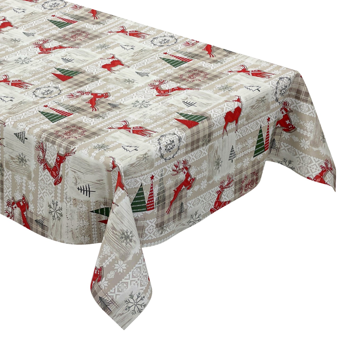 KEVKUS Wachstuch Tischdecke Weihnachten P1152-1 Rentier kariert beige braun eckig rund oval