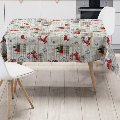 KEVKUS Wachstuch Tischdecke Weihnachten P1152-1 Rentier kariert beige braun eckig rund oval