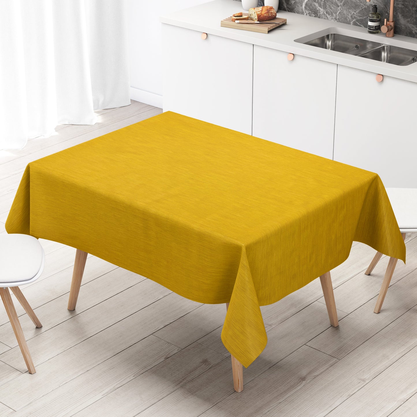 Wachstuch Tischdecke geprägt P733-7 Leinenstruktur curry gelb eckig rund oval